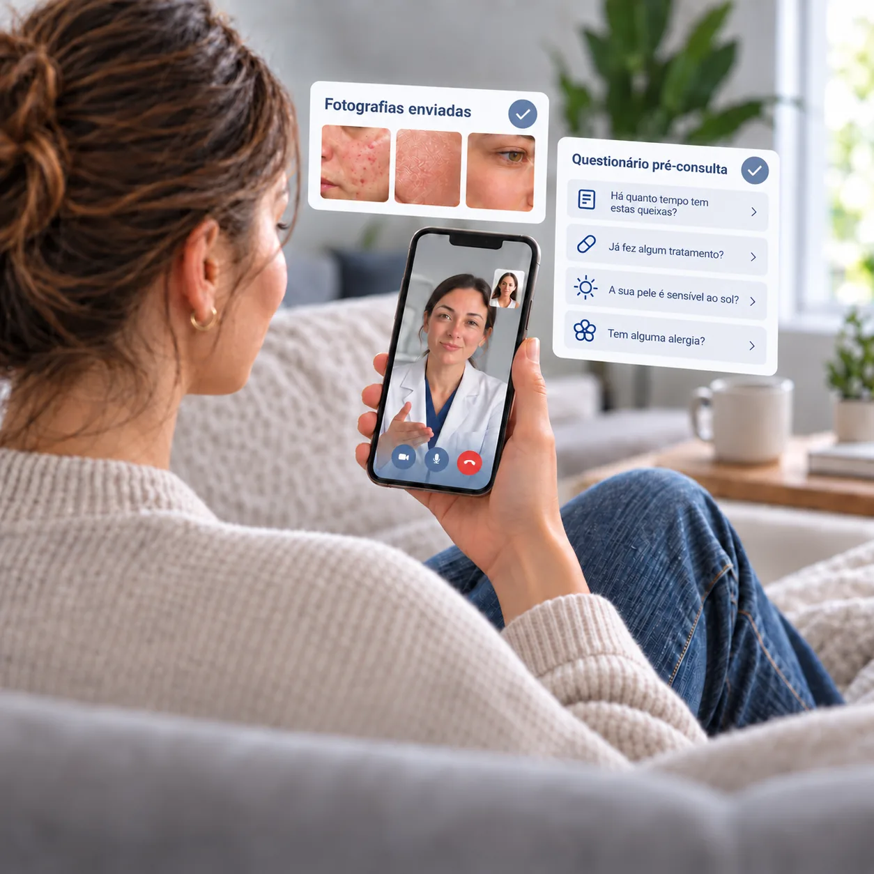 Videoconsulta com dermatologista no telemóvel